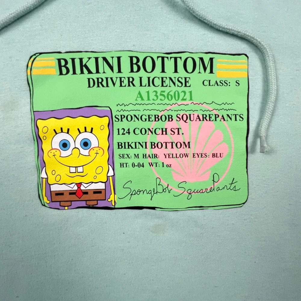 Nickelodeon Spongebob Hoodie Mens 2XL Green Driver License Graphic Pullover Y2K